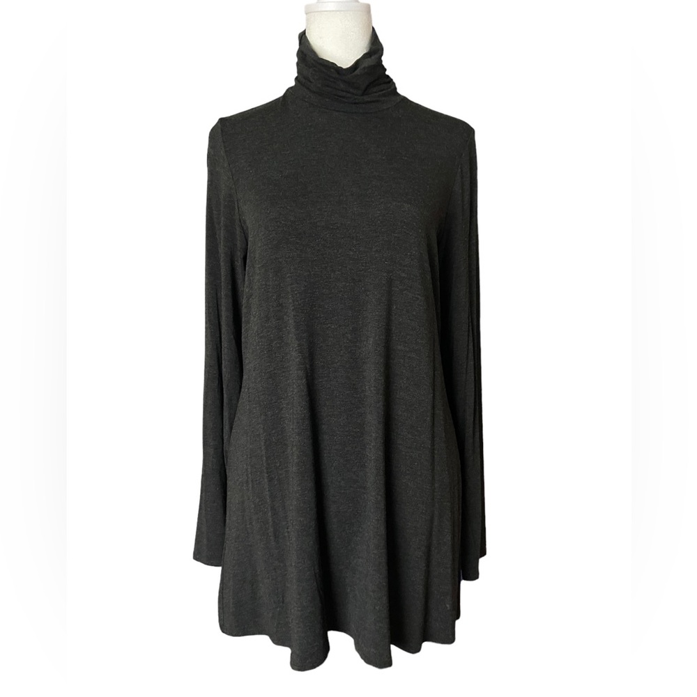 Eileen Fisher Jersey Turtleneck Tunic Charcoal Gray Petite L